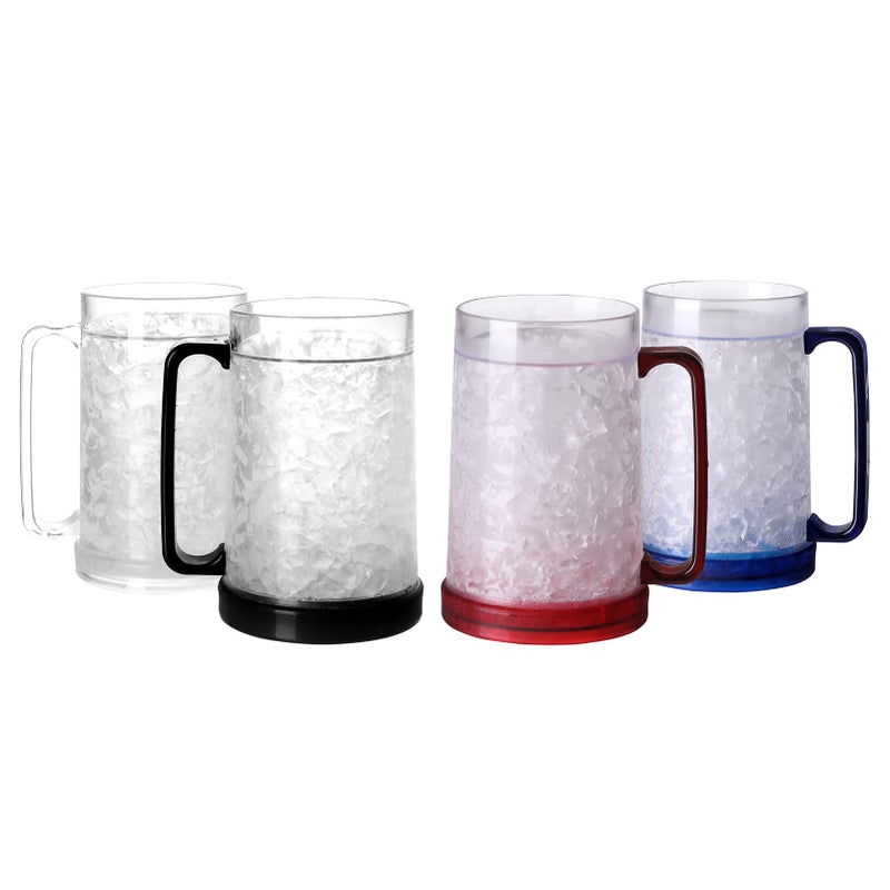 Easicozi Double Wall Gel Frosty Freezer Ice Mugs Clear Set of 4 (White black red and blue) - Image 1